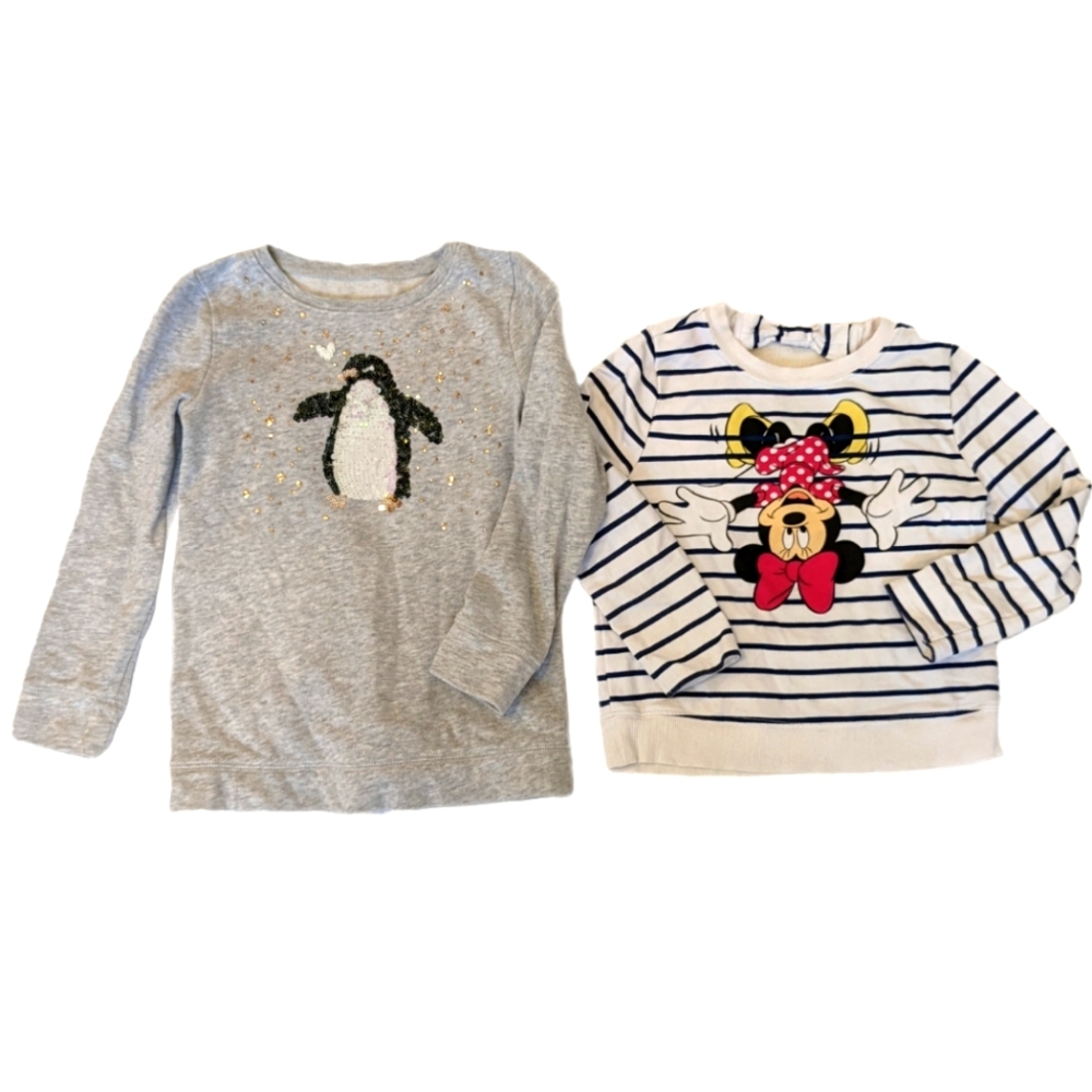 Girls long sleeve Shirt Pullover bundle size 5 mini mouse sequin flip penguin